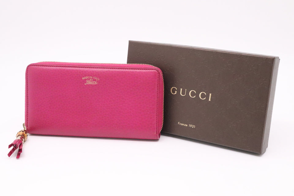 Gucci Bamboo Long Wallet in Pink Leather