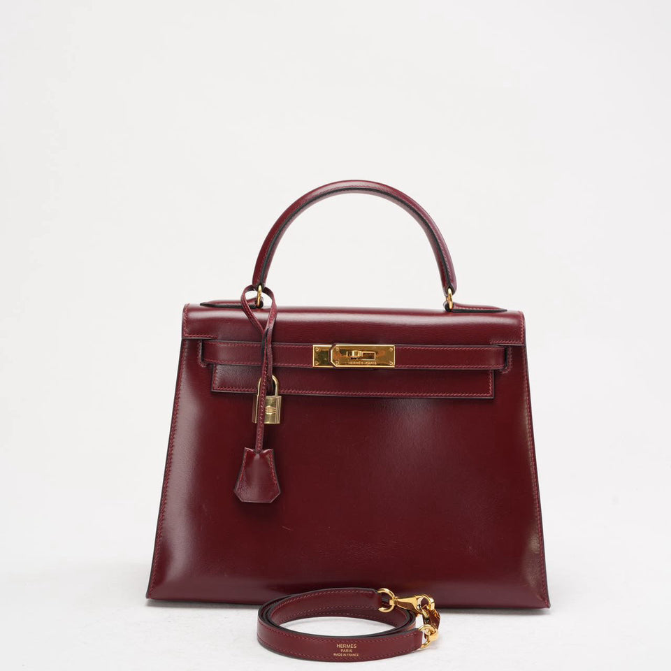 Hermes Kelly 28 cm Sellier Rouge H 55 Bordeaux Rare Vintage Bag