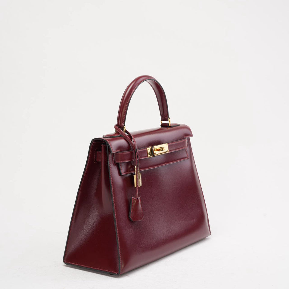 Hermes Kelly 28 cm Sellier Rouge H 55 Bordeaux Rare Vintage Bag