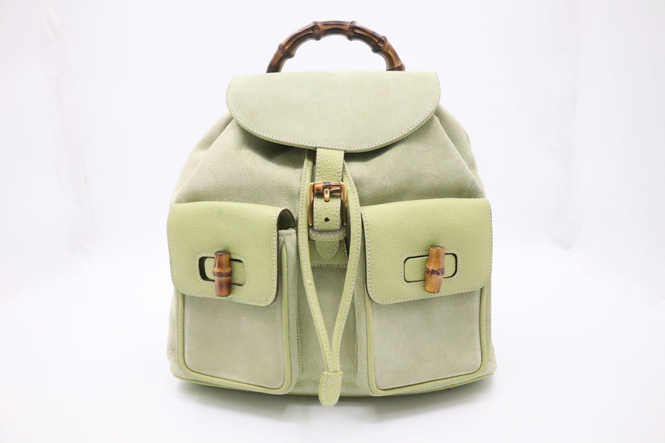 Gucci Bamboo Backpack in Pale Green Suede