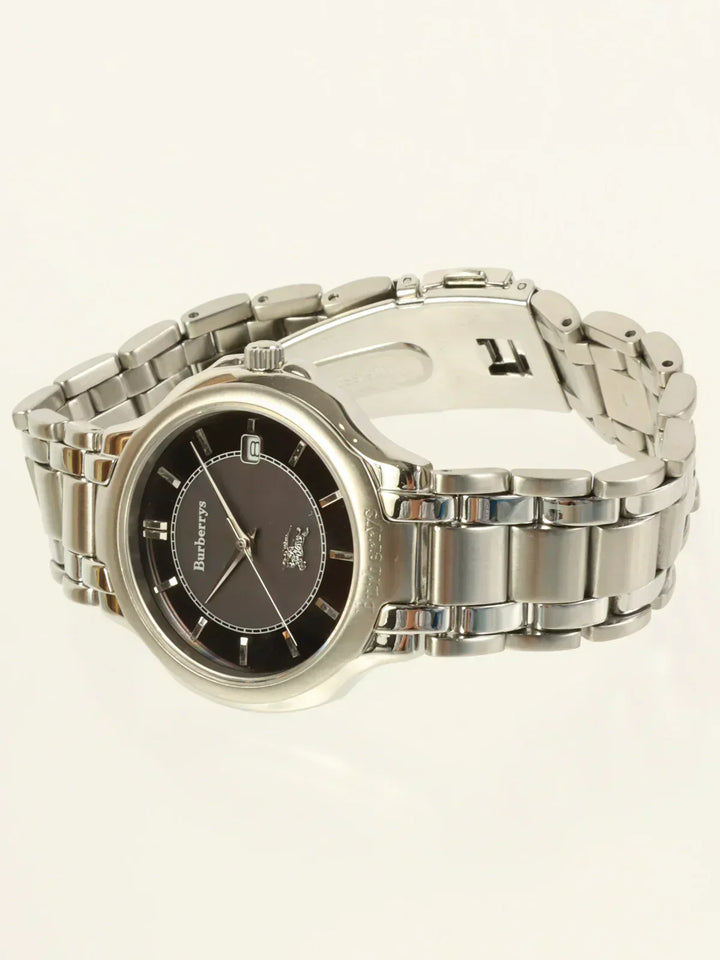 Luxury Burberry Round Logo Face Watch Silver/Black
