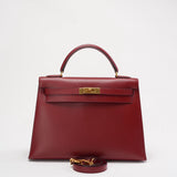 Hermes Vintage Burgundy Kelly Sellier 32 Box Leather 1994