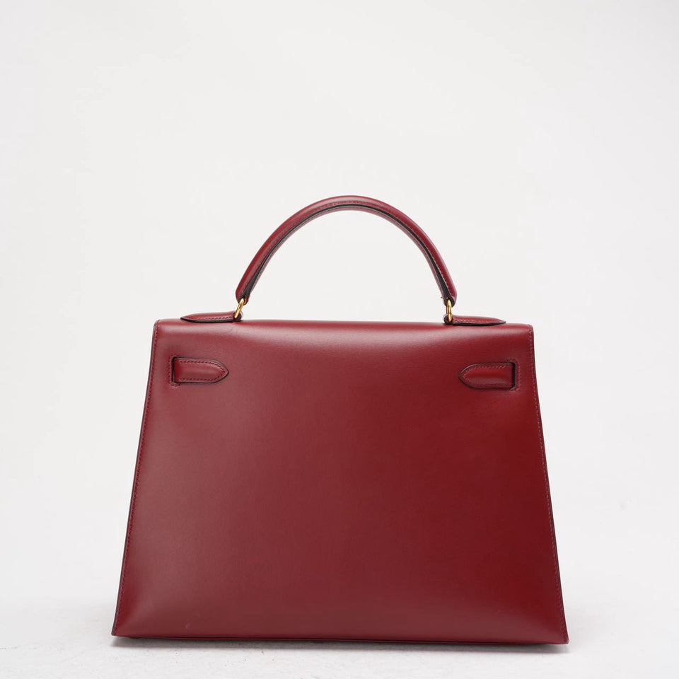 Hermes Vintage Burgundy Kelly Sellier 32 Box Leather 1994