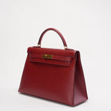 Hermes Vintage Burgundy Kelly Sellier 32 Box Leather 1994