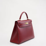 Hermes Vintage Burgundy Kelly Sellier 32 Box Leather 1994