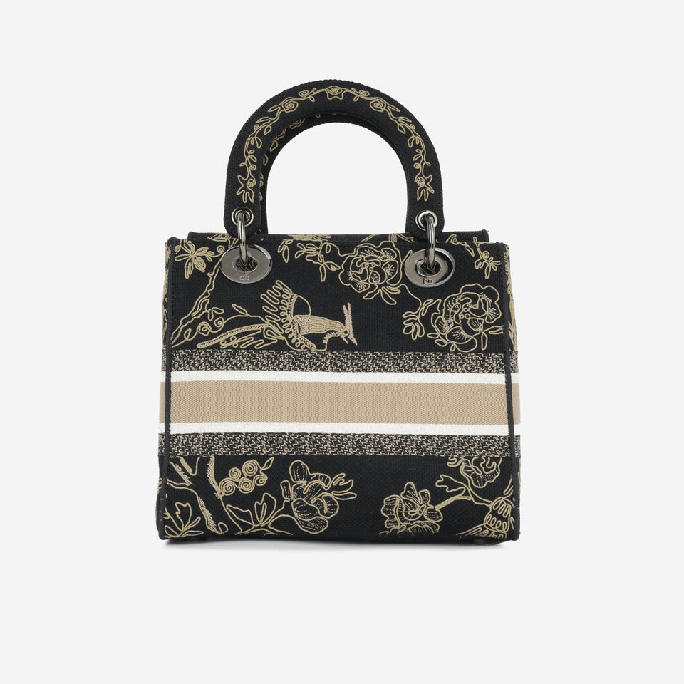 Christian Dior Medium Lady D-Lite - Black Embroidered Toile