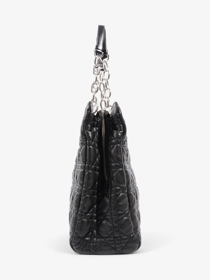 Christian Dior Quilted Tote Black Lambskin Leather Large
