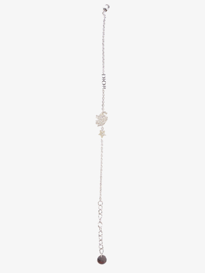 Christian Dior Crystal Star Elephant Bracelet Silver Base Metal 21cm