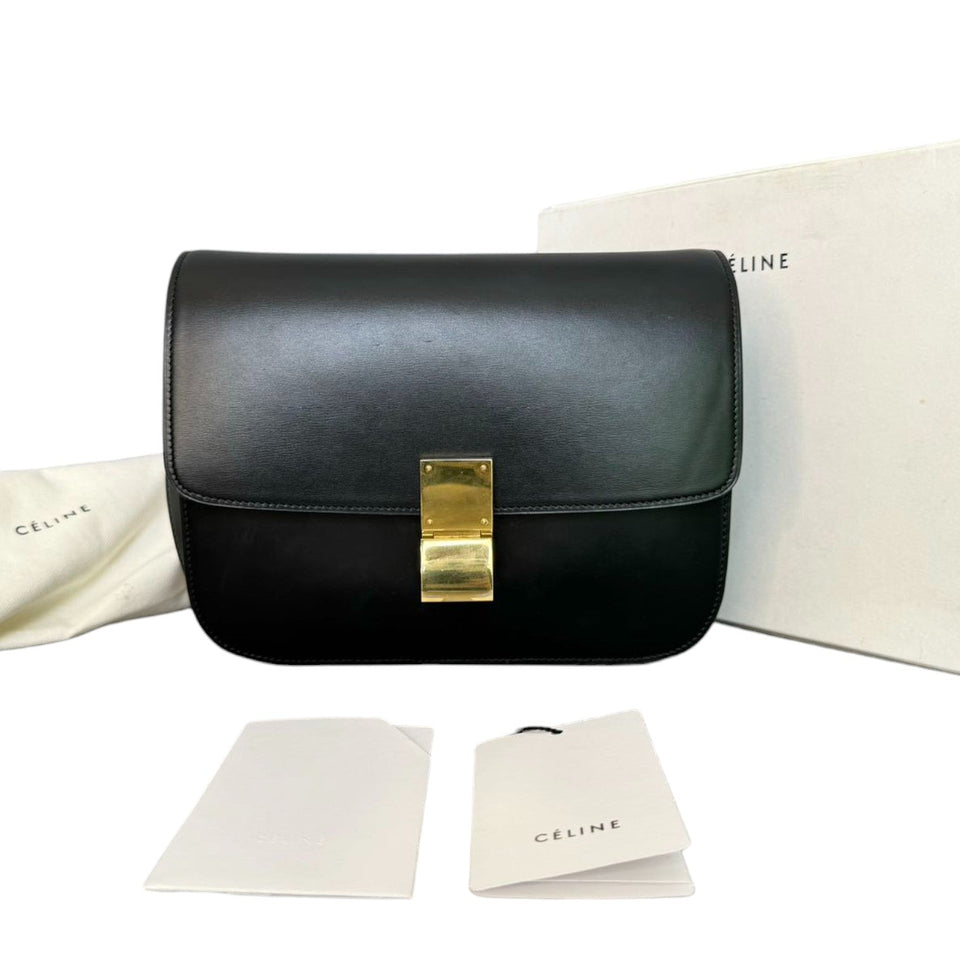 Classic Box Flap Medium Calfskin Black GHW