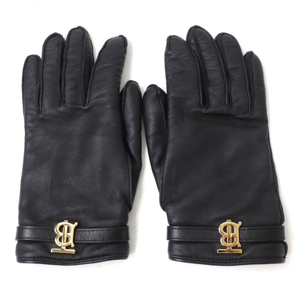 Burberry gloves lambskin Black x Gold Women 7.5