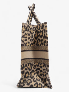 Christian Dior Book Tote Leopard Print Canvas Large