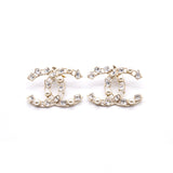 Chanel Crystal Pearl Hoop Earrings CC Gold 2019