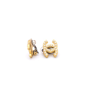 Chanel Vintage CC Faux Pearl Gold Tone Clip-On Earrings