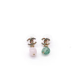 Chanel CC Crystal Gold Tone two colour Drop Earrings