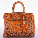 Jay Ahr Vintage 2013 Hermes Birkin 30 Orange Epsom Bandana Embroidery "Rio de Janeiro"
