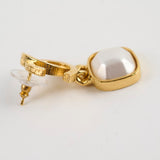 Chanel Gold CC Square Pearl Drop Earrings Costume Jewellery