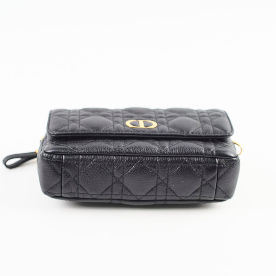 Christian Dior Caro Pouch With Chain & Strap Black