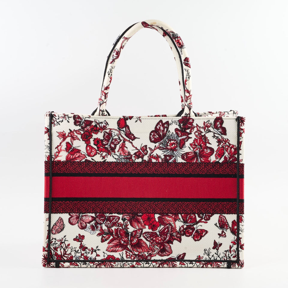 Christian Dior Medium Book Tote Butterfly Embroidery Red