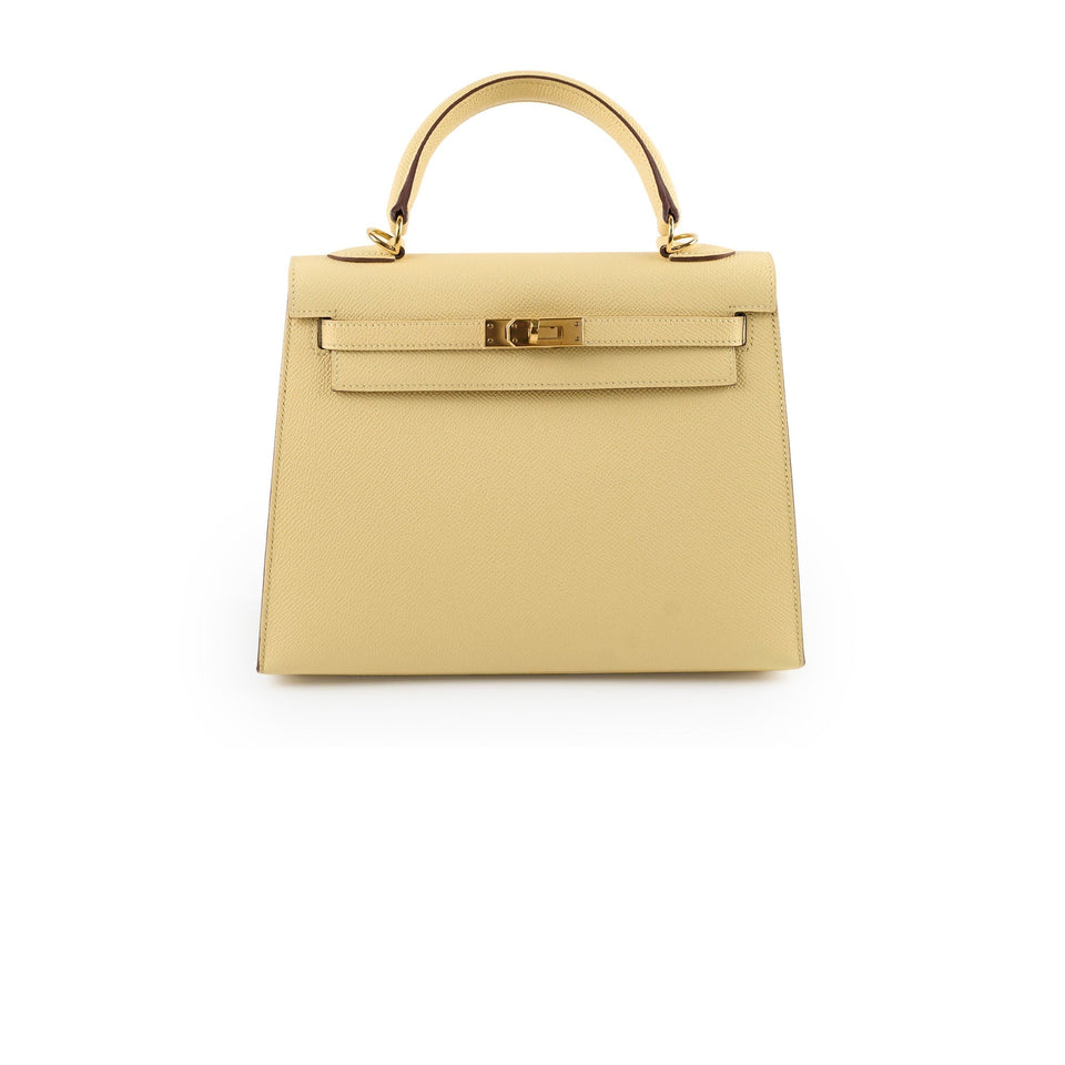 Hermes Kelly 25 Jaune Poussin Epsom Sellier X Stamp 2016