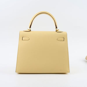 Hermes Kelly 25 Jaune Poussin Epsom Sellier X Stamp 2016