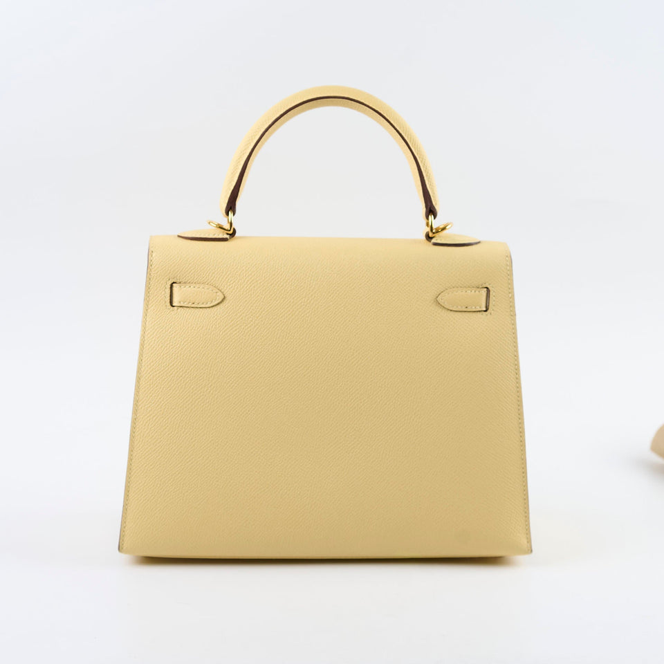 Hermes Kelly 25 Jaune Poussin Epsom Sellier X Stamp 2016