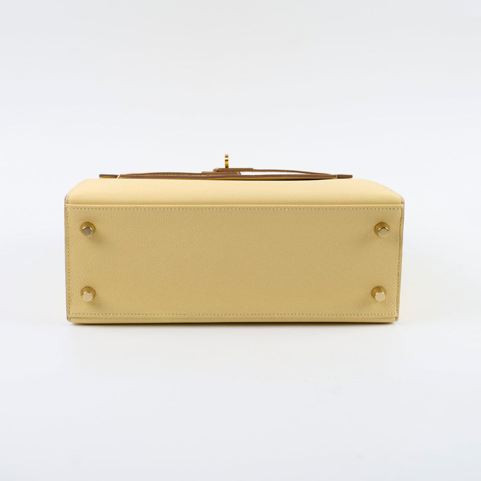 Hermes Kelly 25 Jaune Poussin Epsom Sellier X Stamp 2016