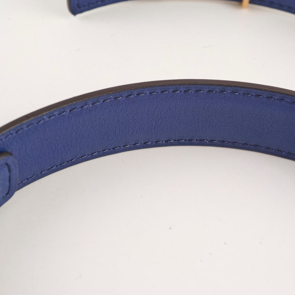 Hermes Constance Mini Belt Rose Gold Noir/Bleu Saphir Size 90