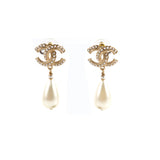 Chanel pearl CC Tear Drop Earrings