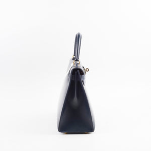 Hermes Kelly 28 Blue Indigo Box Circle X Stamp