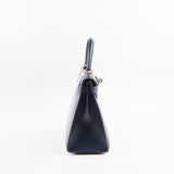 Hermes Kelly 28 Blue Indigo Box Circle X Stamp