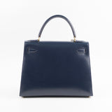 Hermes Kelly 28 Blue Indigo Box Circle X Stamp