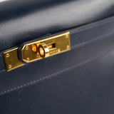 Hermes Kelly 28 Blue Indigo Box Circle X Stamp