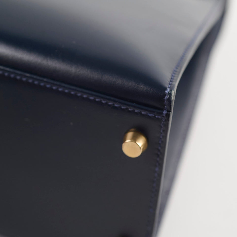 Hermes Kelly 28 Blue Indigo Box Circle X Stamp
