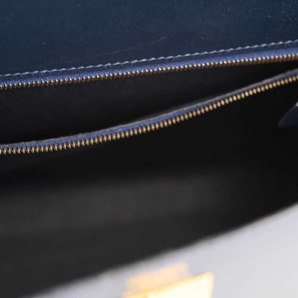 Hermes Kelly 28 Blue Indigo Box Circle X Stamp