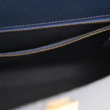 Hermes Kelly 28 Blue Indigo Box Circle X Stamp