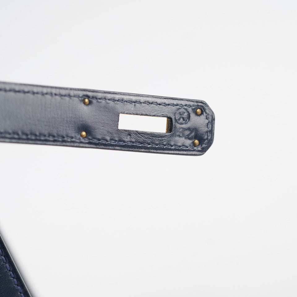 Hermes Kelly 28 Blue Indigo Box Circle X Stamp