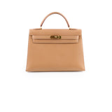Hermes Kelly 32 Cushbell Natural Gold Circle W Stamp
