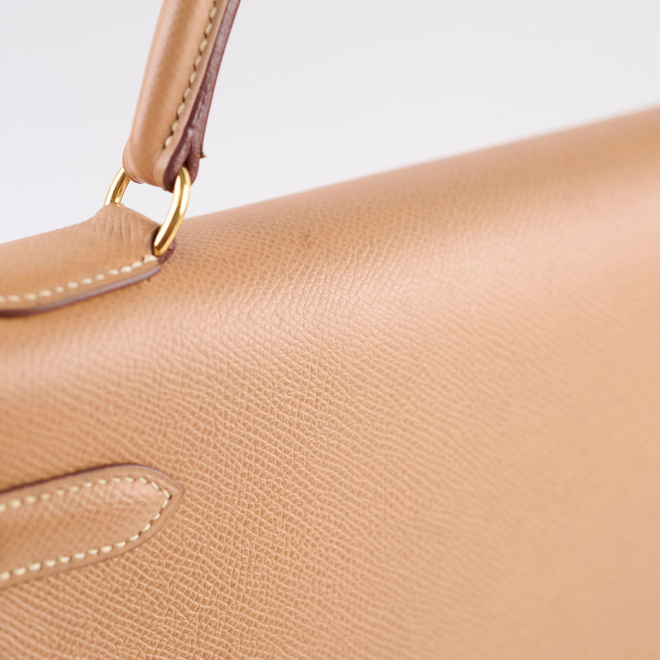 Hermes Kelly 32 Cushbell Natural Gold Circle W Stamp