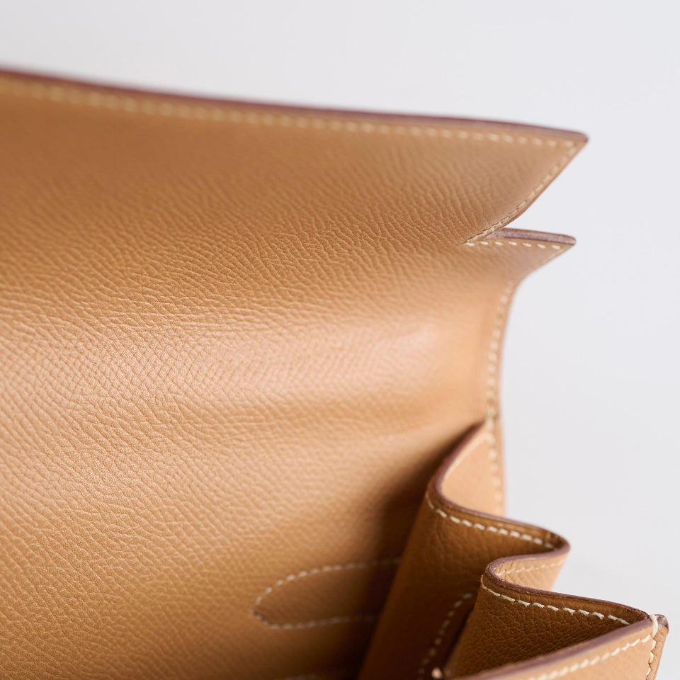 Hermes Kelly 32 Cushbell Natural Gold Circle W Stamp