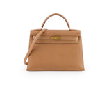 Hermes Kelly 32 Cushbell Natural Gold Circle W Stamp