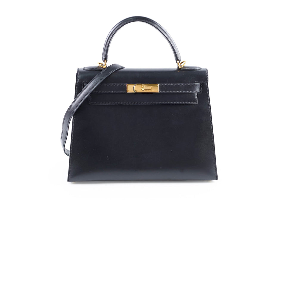 Hermes Kelly 28 Black Box Square D Stamp