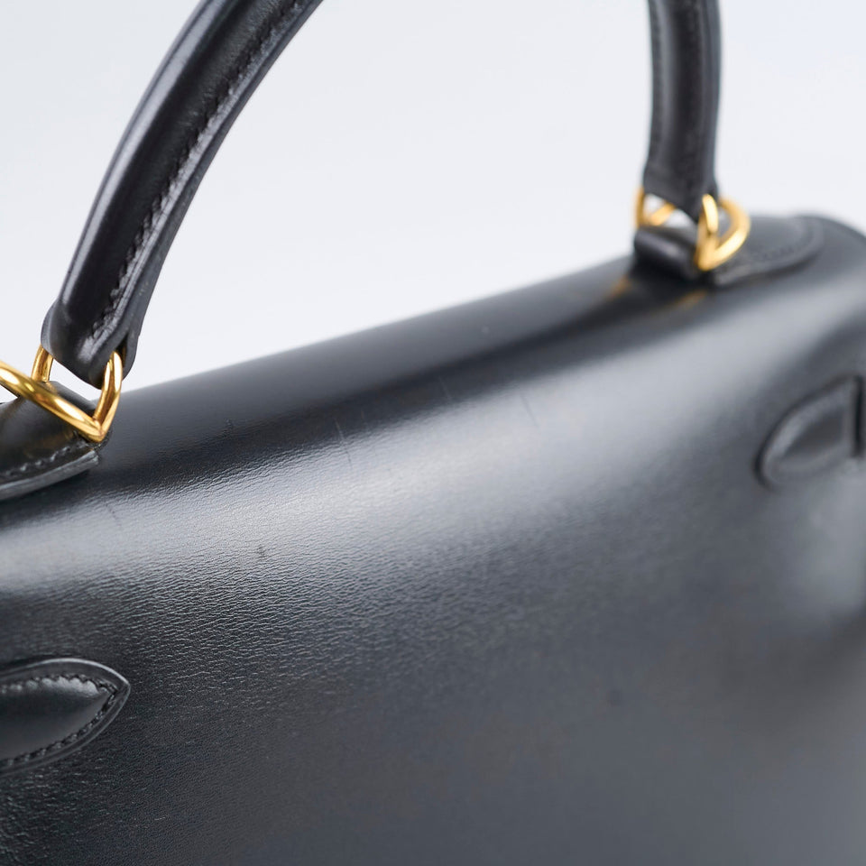 Hermes Kelly 28 Black Box Square D Stamp