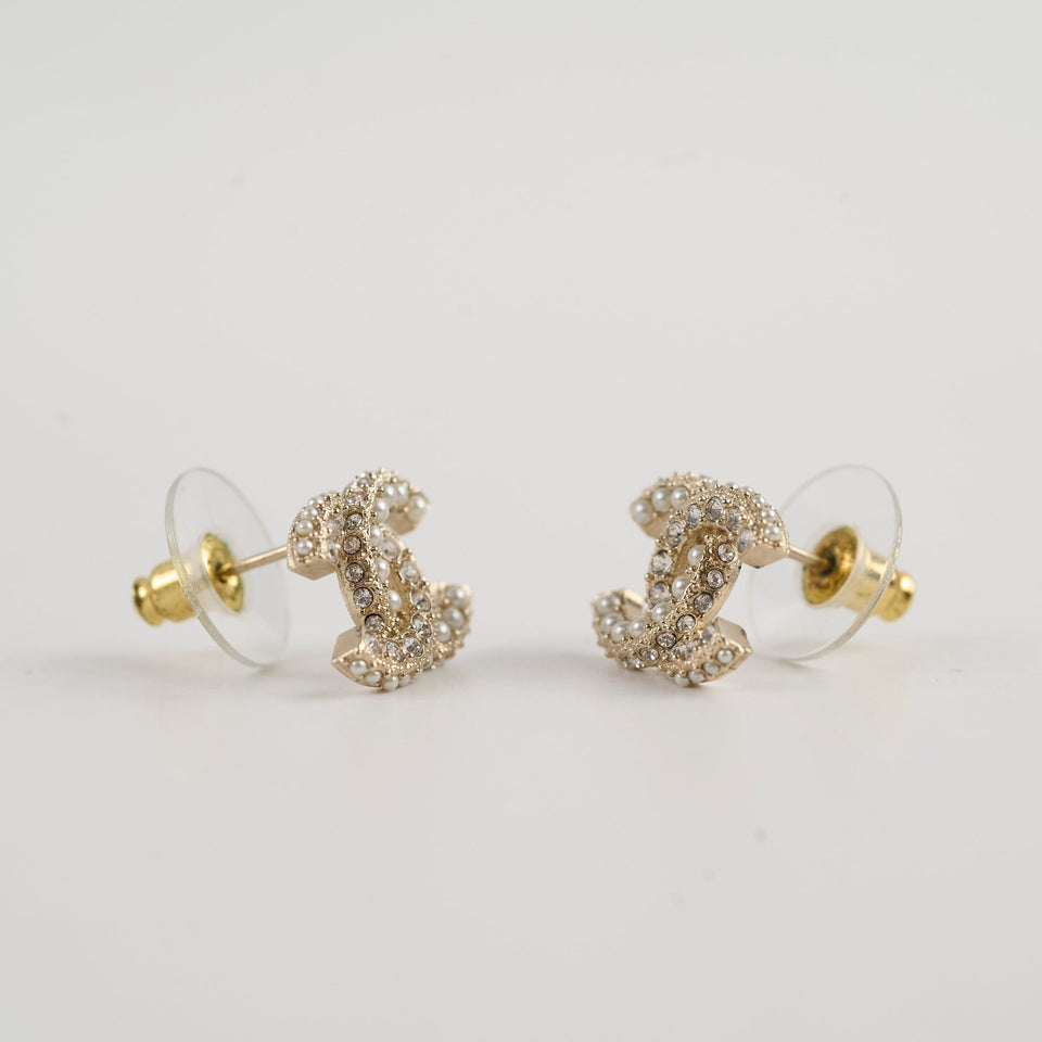 Chanel CC Crystal/Pearl Earrings Costume Jewellery