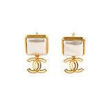 Chanel Square Pearl Drop CC Earrings