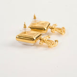 Chanel Square Pearl Drop CC Earrings