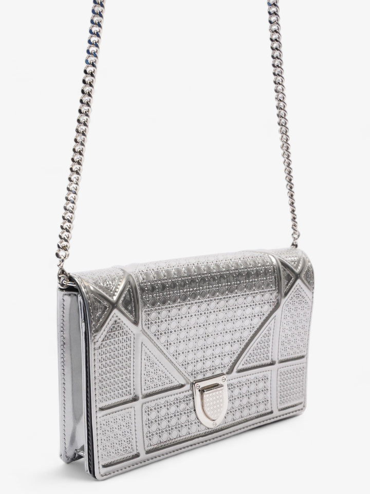 Diorama Wallet On Chain  Silver Patent Leather