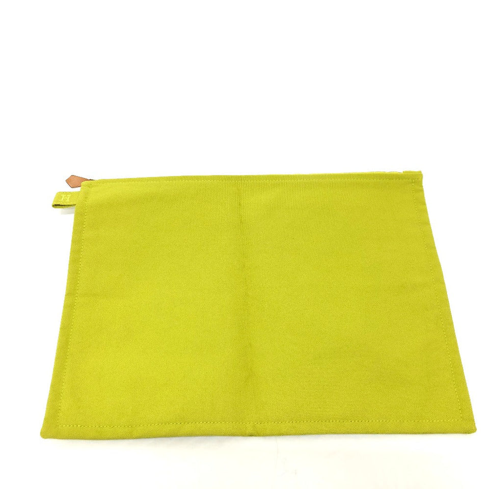 Hermes Pouch canvas Green type Large unisex(Unisex)