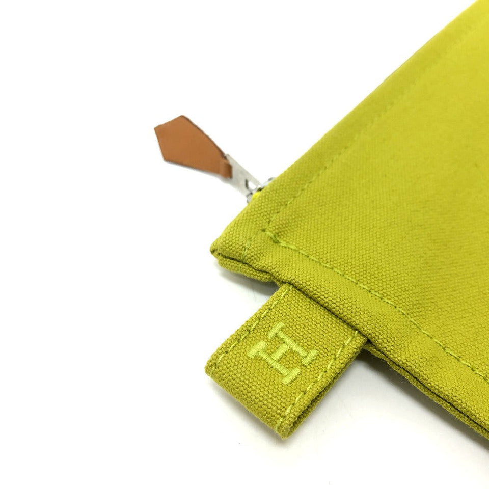 Hermes Pouch canvas Green type Large unisex(Unisex)