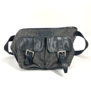 Burberry Sling bag Wool, Leather Gray type Black label Waist bag mens