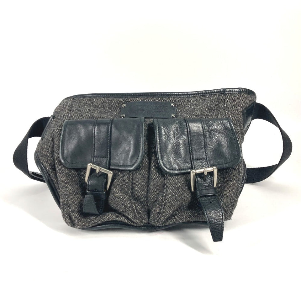 Burberry Sling bag Wool, Leather Gray type Black label Waist bag mens
